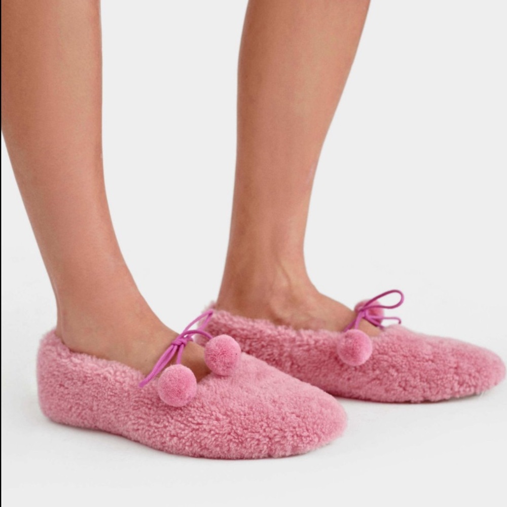 Sleeper Pink Shearling Pom Pom Slippers Size 41